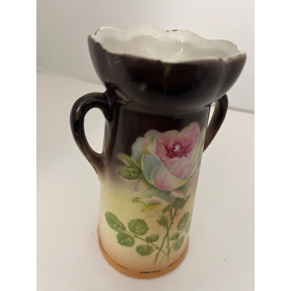 Antique 1900’s Czech Rose Art Pottery Vase 5 1/2” - Picture 7 of 7